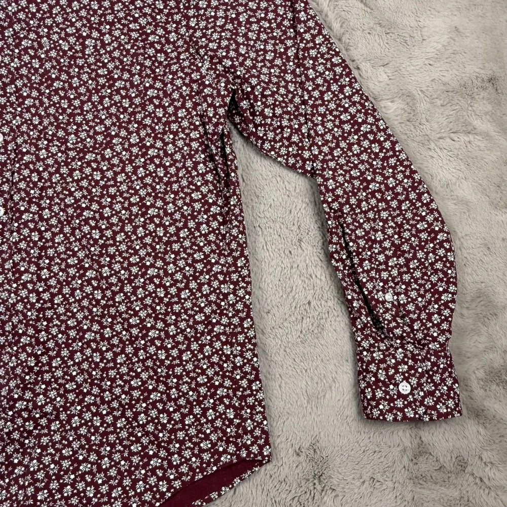 J. Crew Flex Washed Floral Button Down‎ Shirt Long Sleeve Casual Maroon Size 42